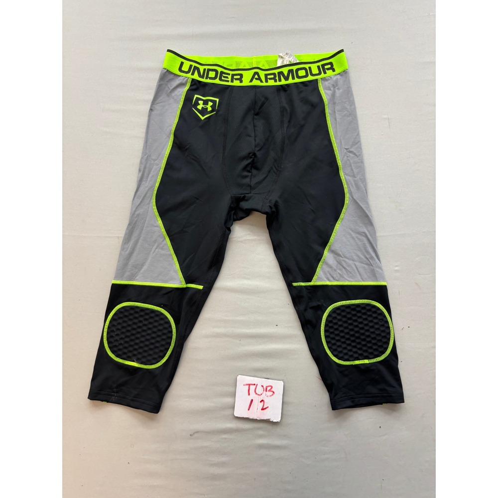 Under Armour HeatGear Compression Padded 3/4 Pants Mens Large Black Neon 1242258